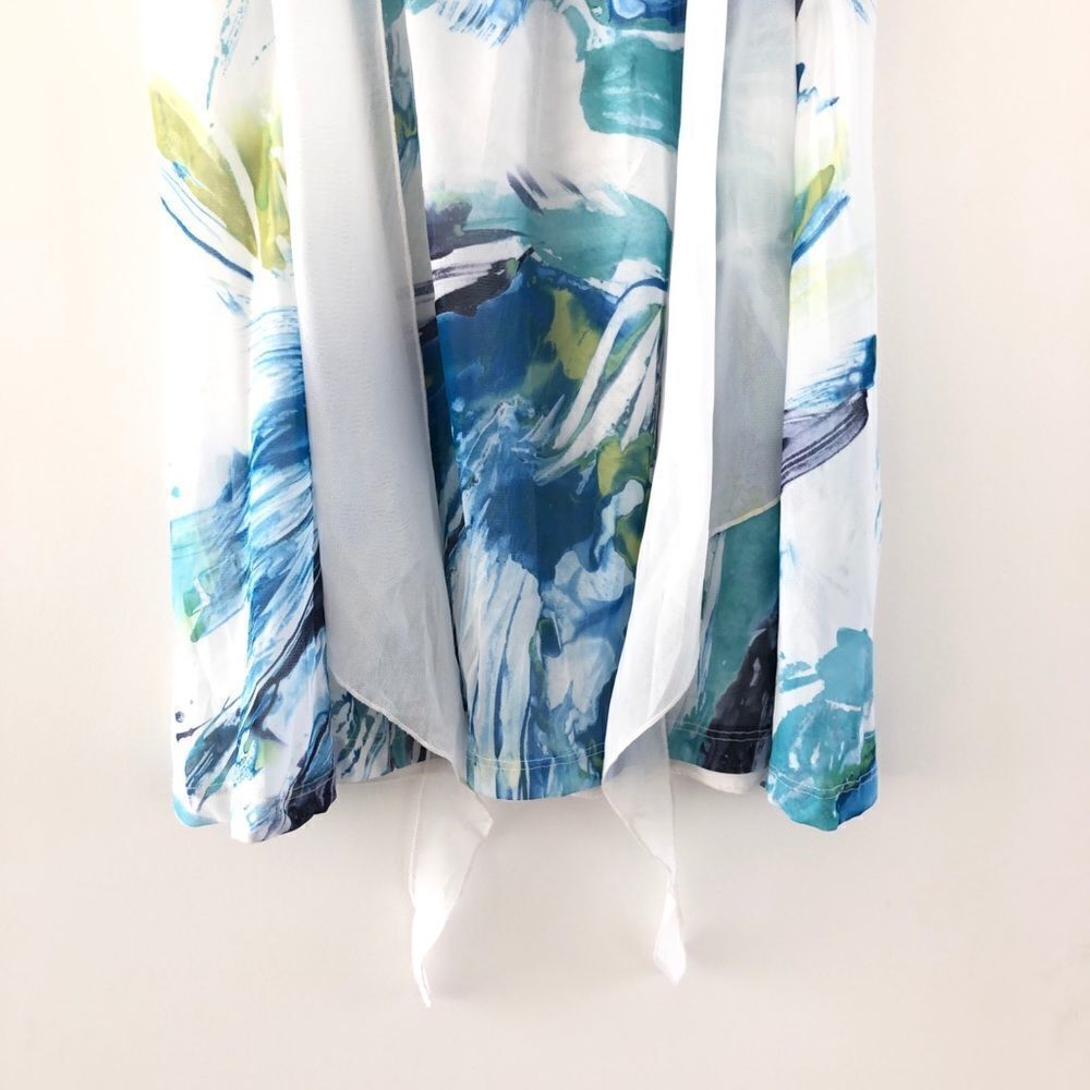 Dolcezza Mesh Watercolor Simply Art Midi Dress With Waterfall Detail Summer M - Picture 3 of 11